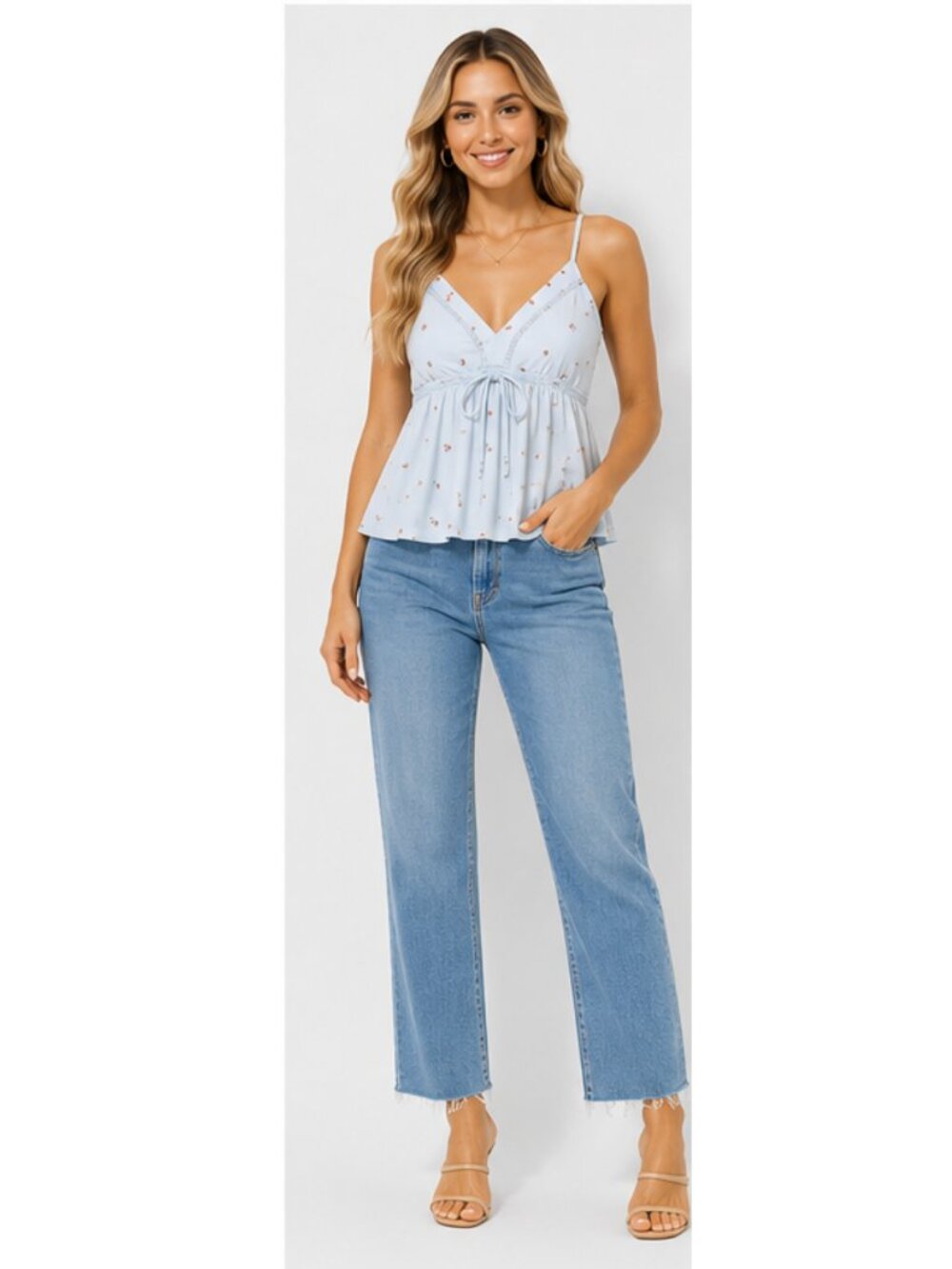NWT SO Light Blue Floral Peplum Camisole - Size M